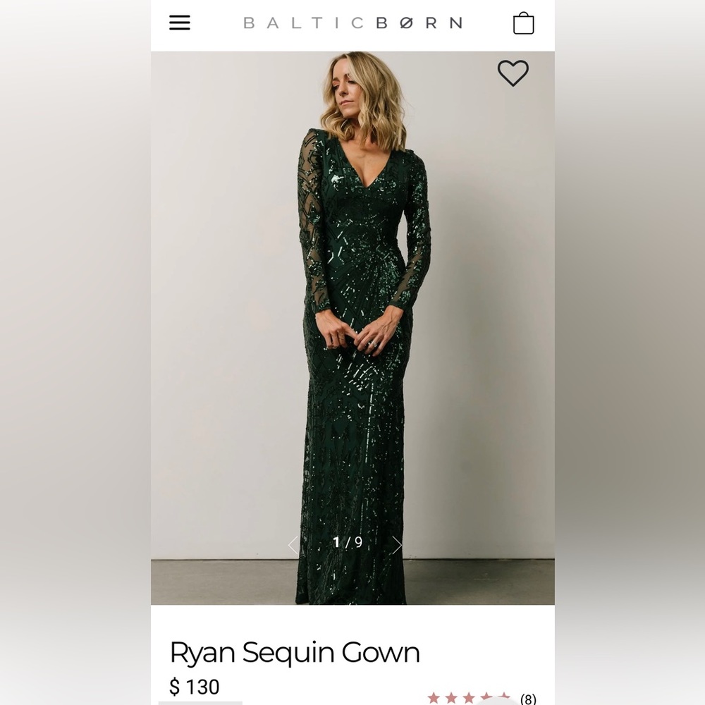 Baltic Born Ryan Sequin Gown, Medium, Green, New with tags